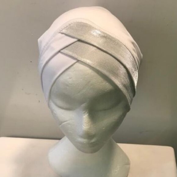Hollywood Style Instant Turban Cap White with Silver - Picture 1 of 2